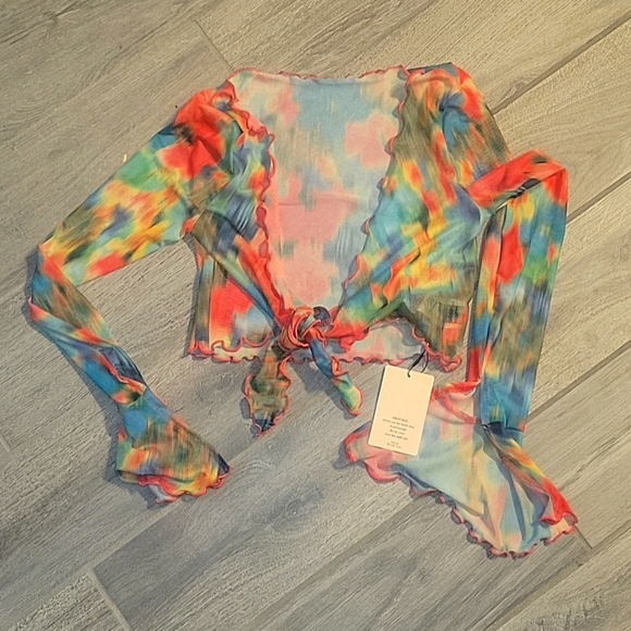 SHEIN BAE tye dye knot front lettuce trim flounce shirt - Picture 2 of 3